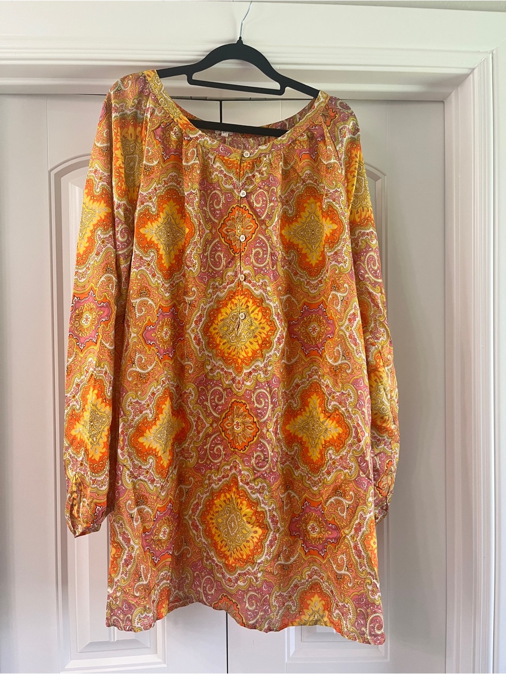 J. Crew Pink & Orange Silk Paisley Tunic Dress